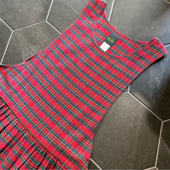 VTG 80s 90s Red & Green Plaid Christmas Holiday Pleated Midi Maxi Dress - Picture 6 of 10